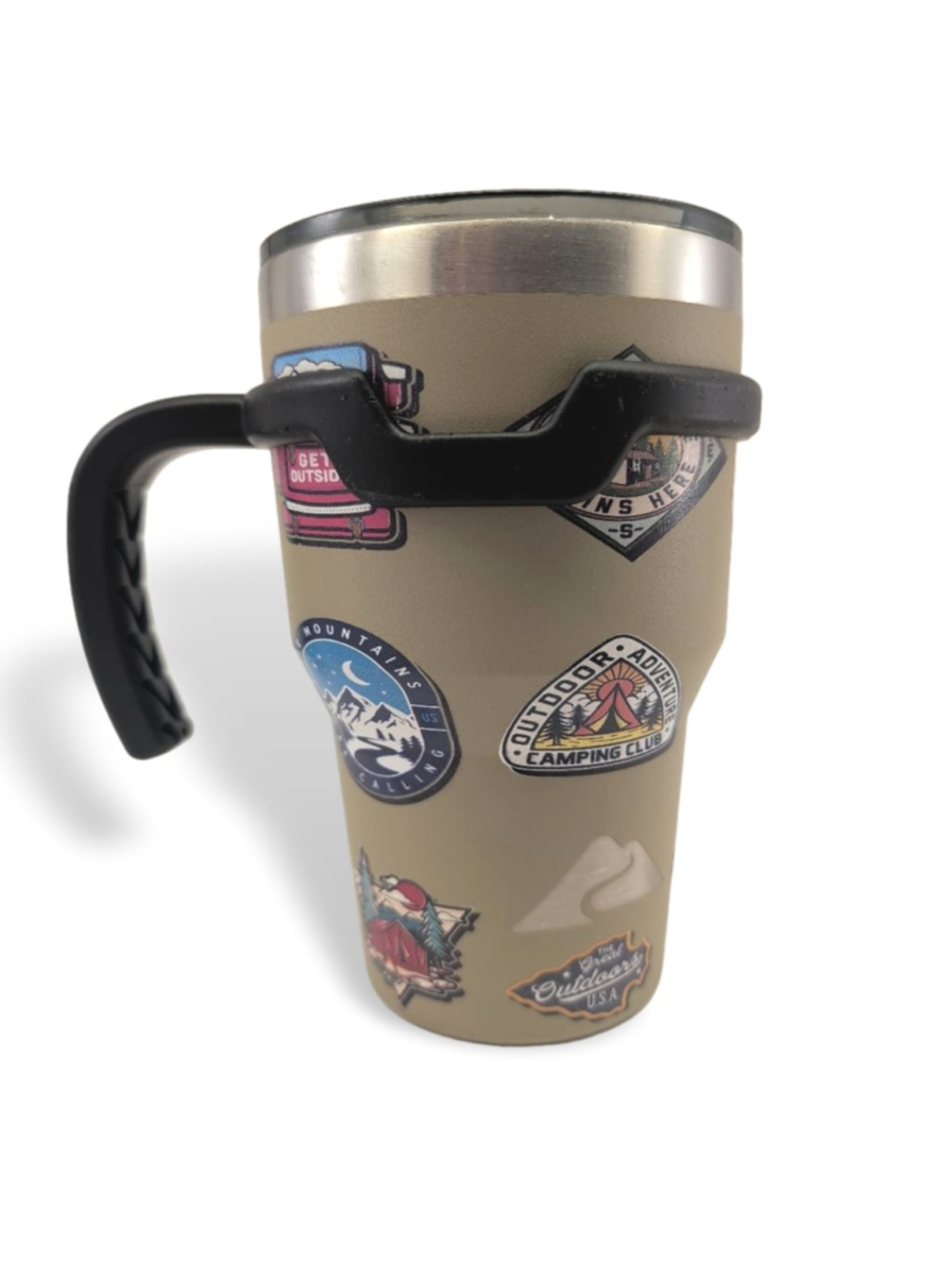 Ozark trail 30 oz tumbler with handle and lid, happy camper theme